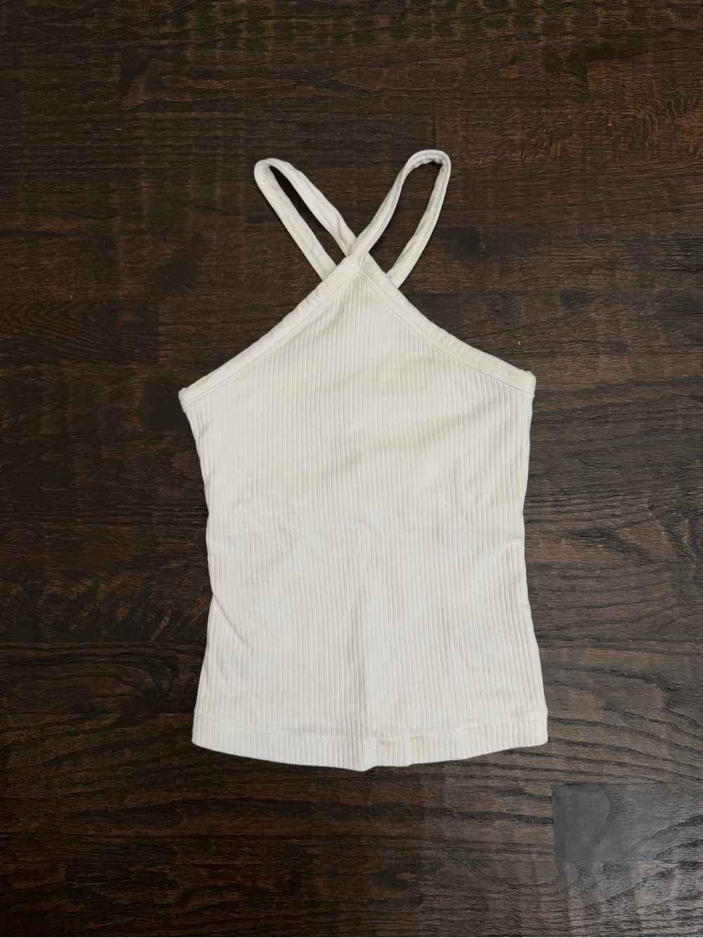 White Ribbed Crossback Halter Tank